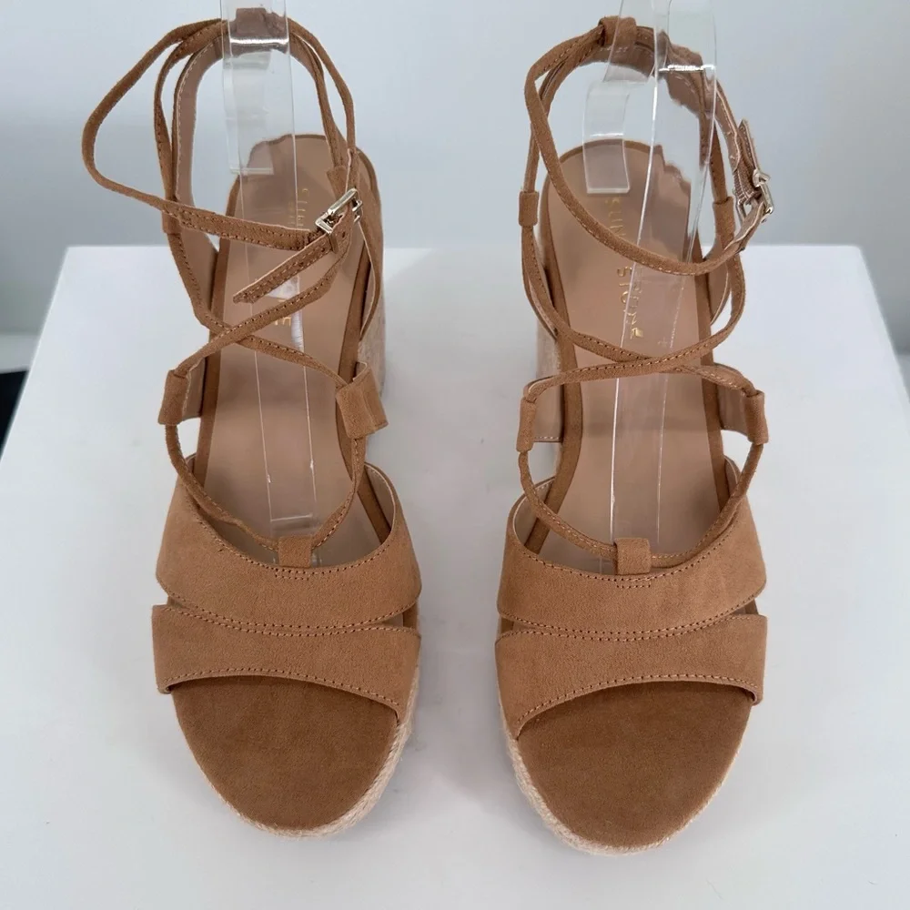 Sun + Stone Tinsleyy Strappy Espadrille Platform Wedge Sandals in Tan size 9.5